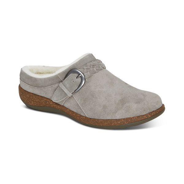 Aetrex Women's Libby Fleece With Arch Support Clogs - Grey | USA GTD9V8G